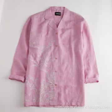 Damblusar Broderad Slim Fit Jacket-skjorta i bomull